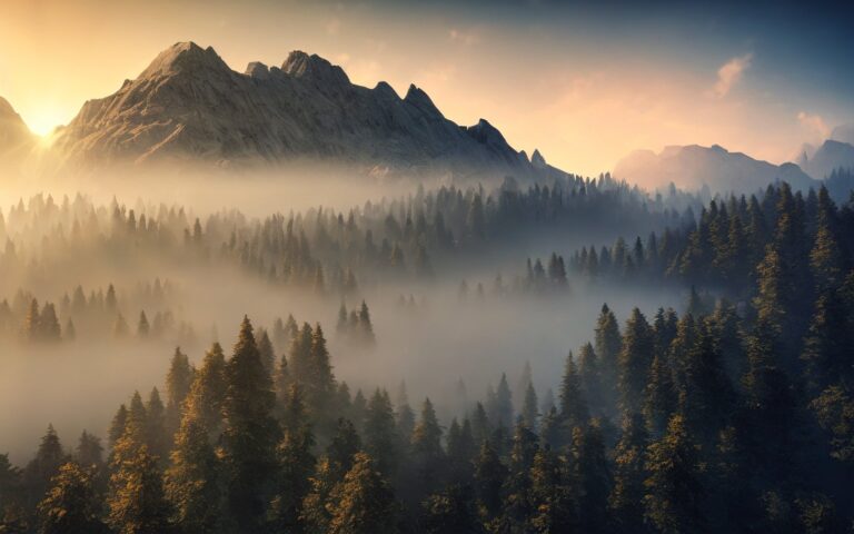 Berge mit Nebel und Sonnenlicht als Symbol für Vorausführung und mögliche Entwicklungswege